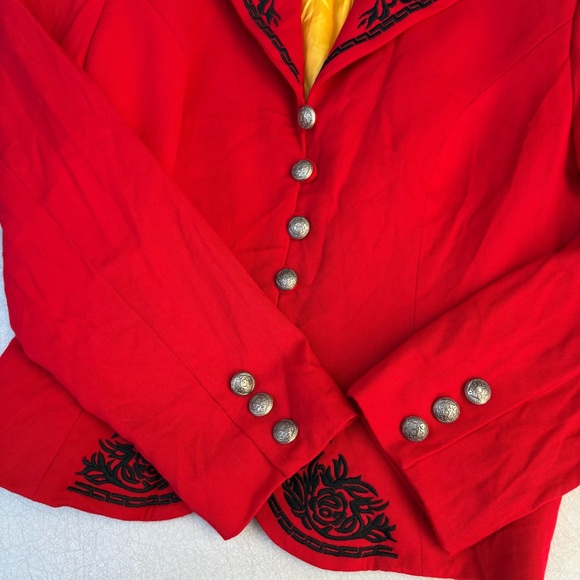 Rare Vintage Hairston Roberson Red Wool Embroidered Floral Blazer Suit Jacket - Picture 8 of 11